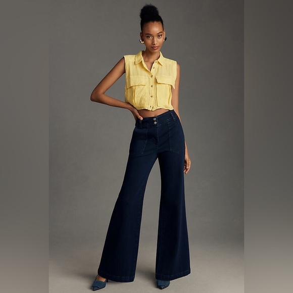 NWT Maeve Anthropologie Size 25 The Naomi High-Rise Wide-Leg Jeans Dark Wash - Picture 2 of 7